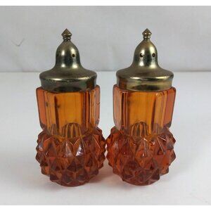 Vintage Anchor Hocking Indiana Glass Diamond Point Amber Salt & Pepper Shakers